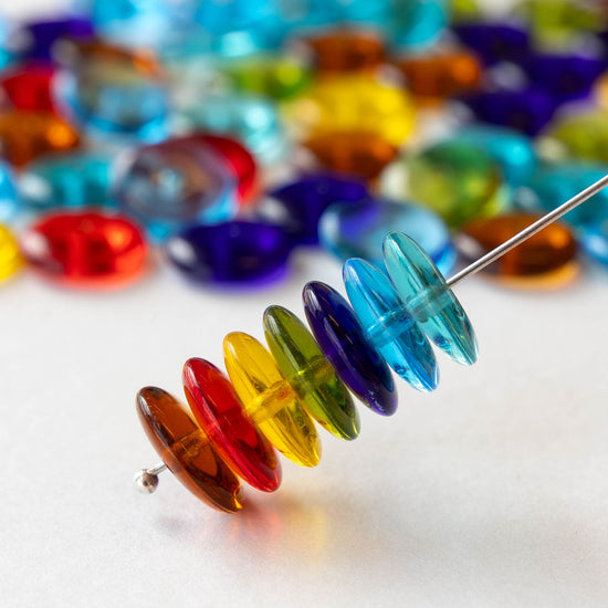 12mm Glass Rondelle Beads - Transparent Color Mix - 70 beads
