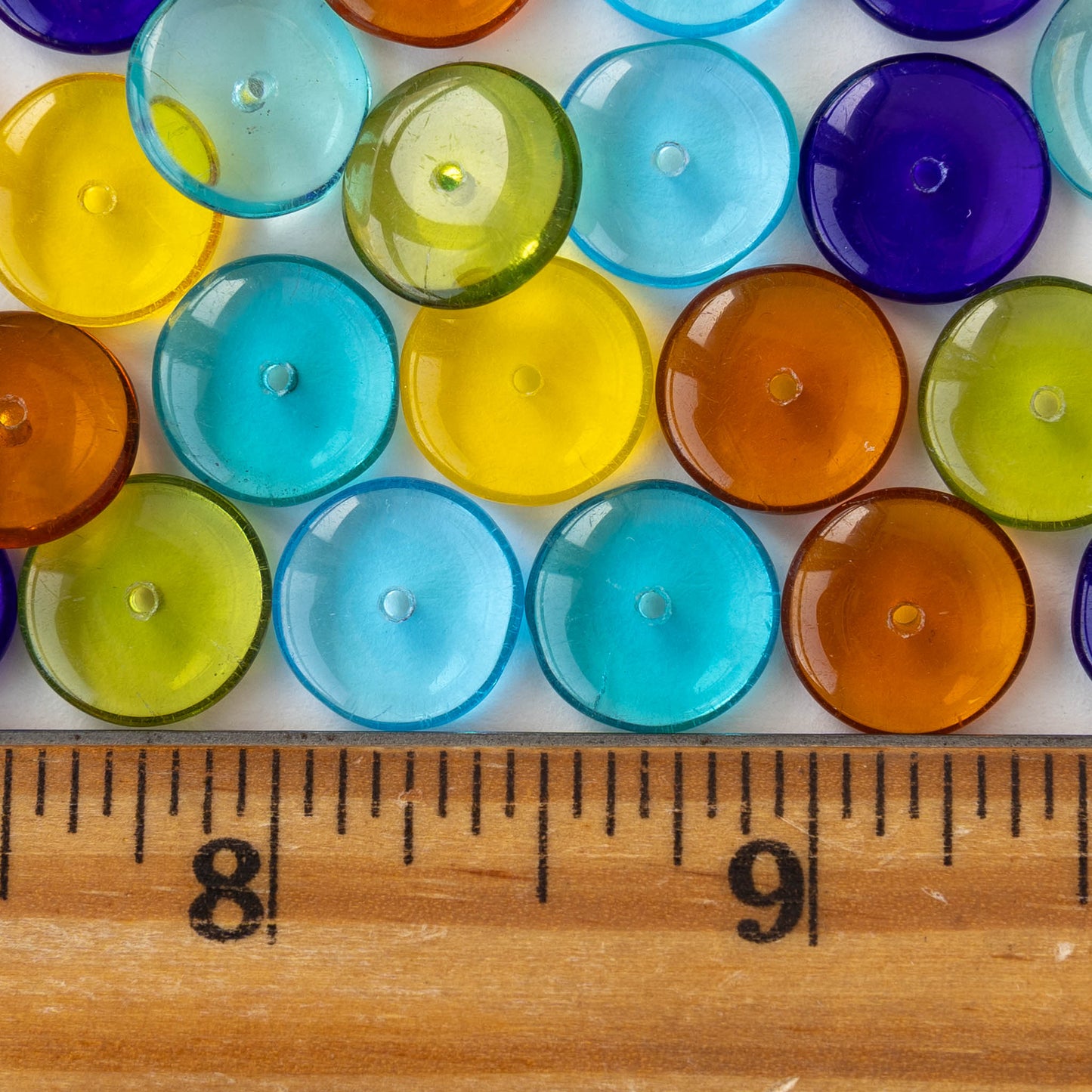 12mm Glass Rondelle Beads - Transparent Color Mix - 70 beads
