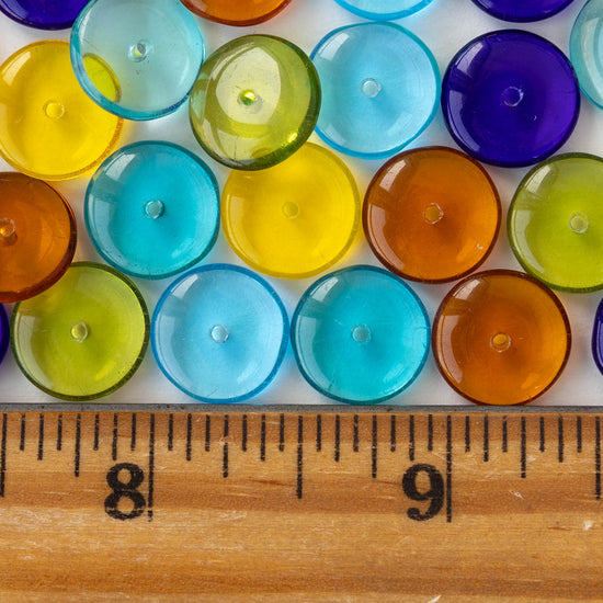 12mm Glass Rondelle Beads - Transparent Color Mix - 70 beads