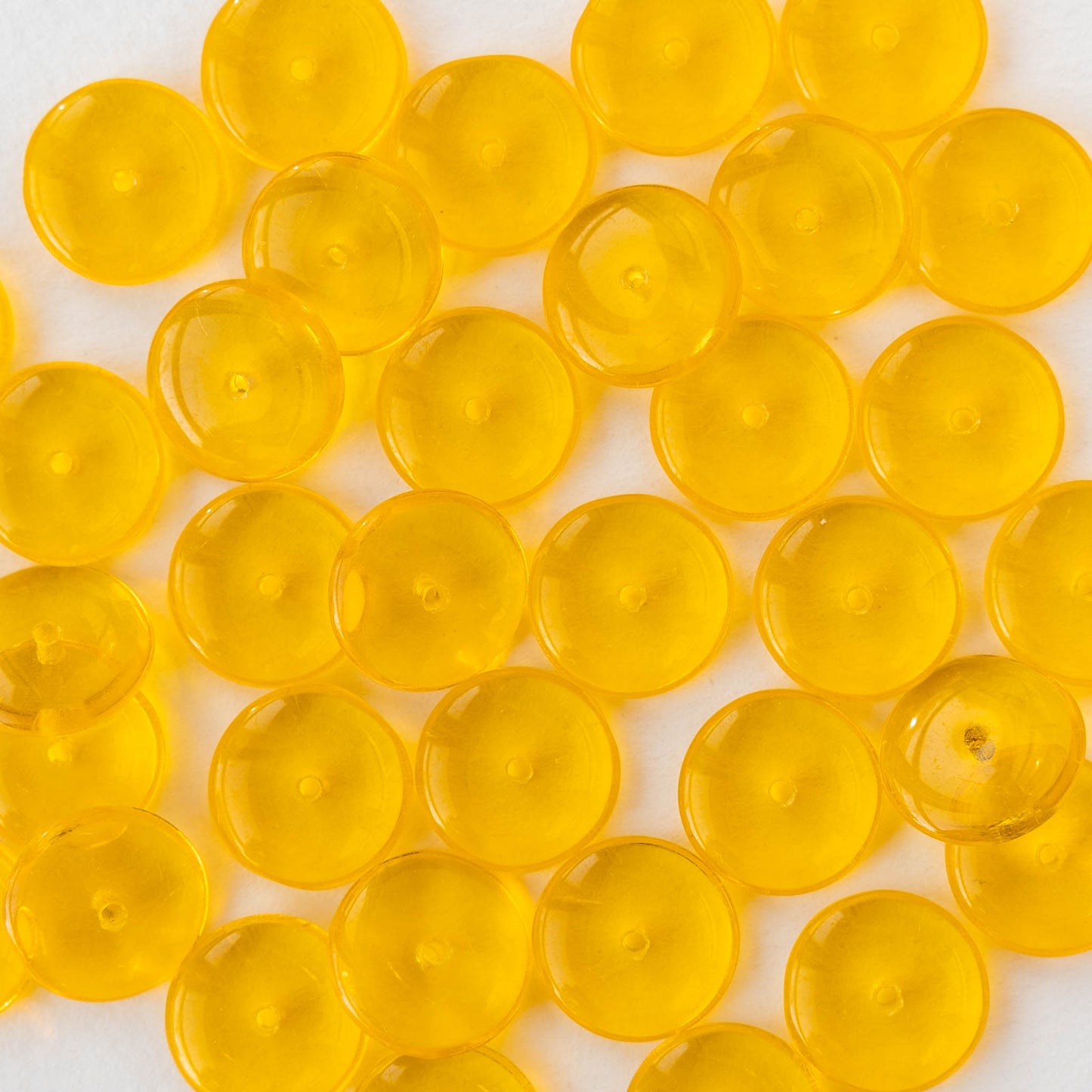 12mm Glass Rondelle Beads - Transparent Yellow - 30 or 90 beads