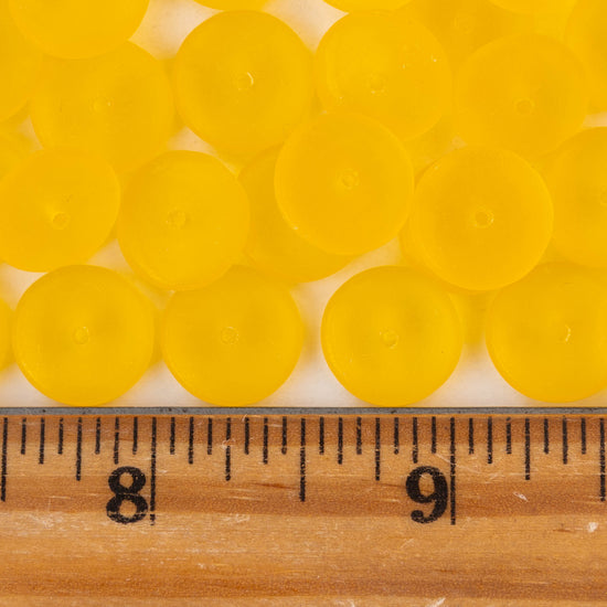 12mm Glass Rondelle Beads - Matte Yellow - 30 or 90 beads