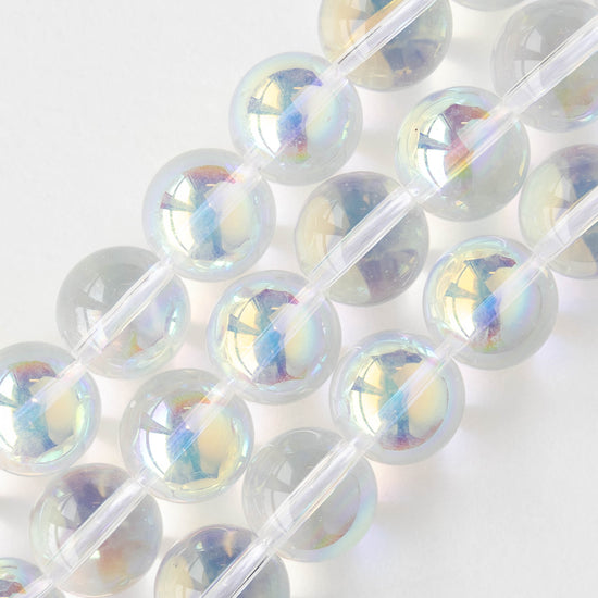 12mm Round Glass Beads - Crystal AB - 10 beads