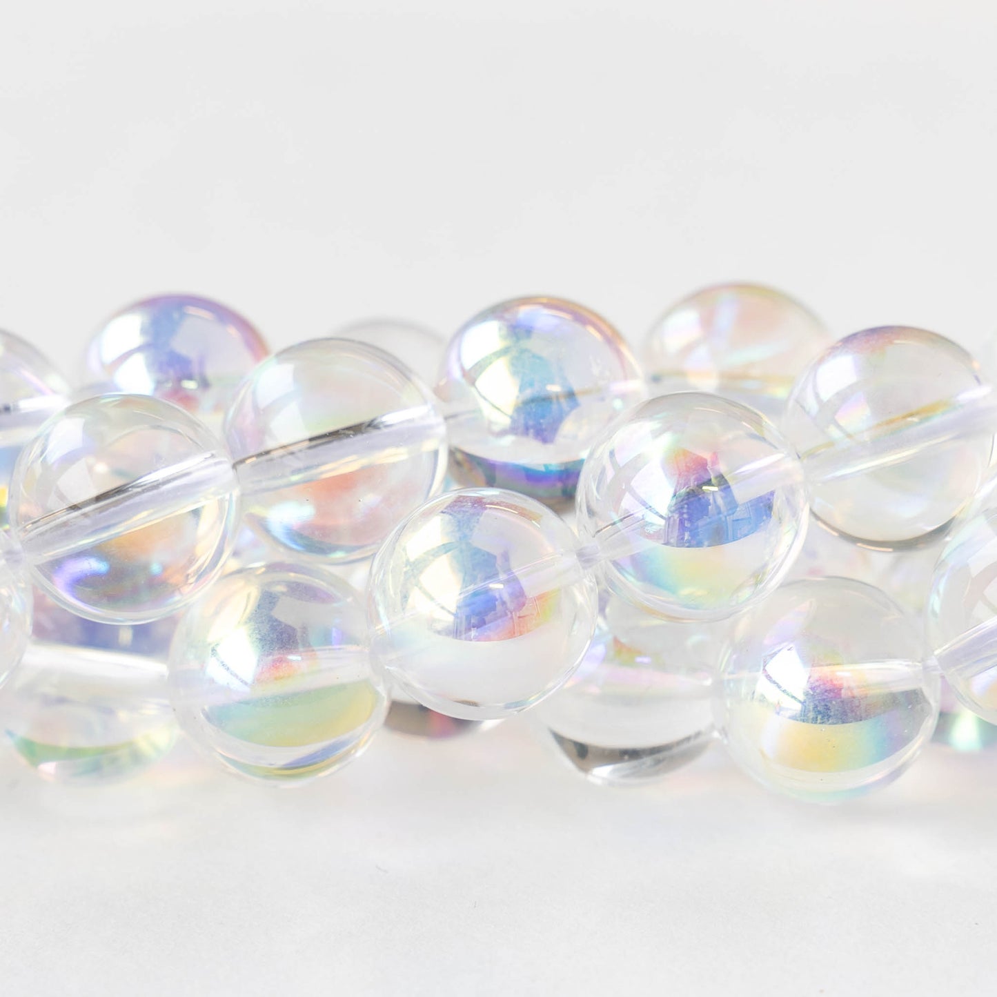 12mm Round Glass Beads - Crystal AB - 10 beads