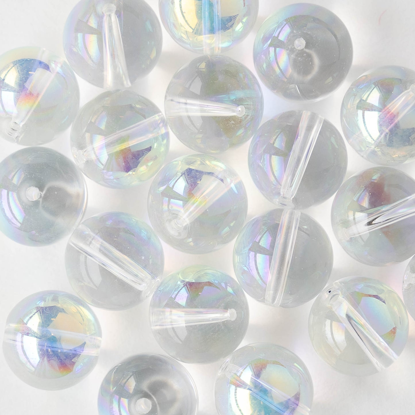 12mm Round Glass Beads - Crystal AB - 10 beads