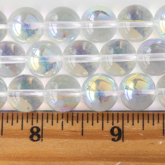 12mm Round Glass Beads - Crystal AB - 10 beads