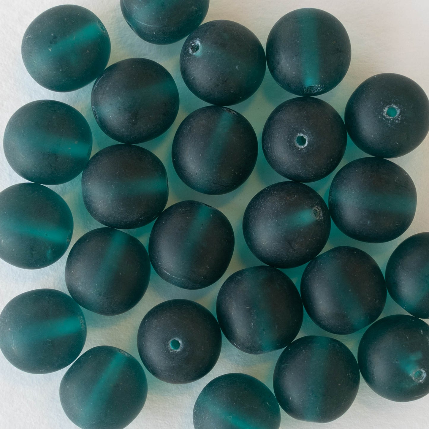 12mm Frosted Glass Round Beads - Dark Teal - 12 Beads