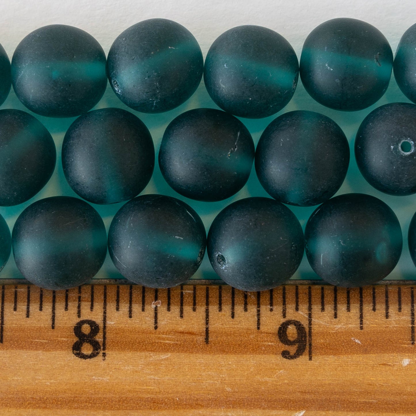 12mm Frosted Glass Round Beads - Dark Teal - 12 Beads