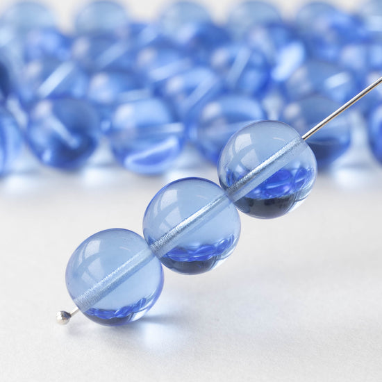 12mm Round Glass Beads - Transparent Sapphire Blue - 12 beads