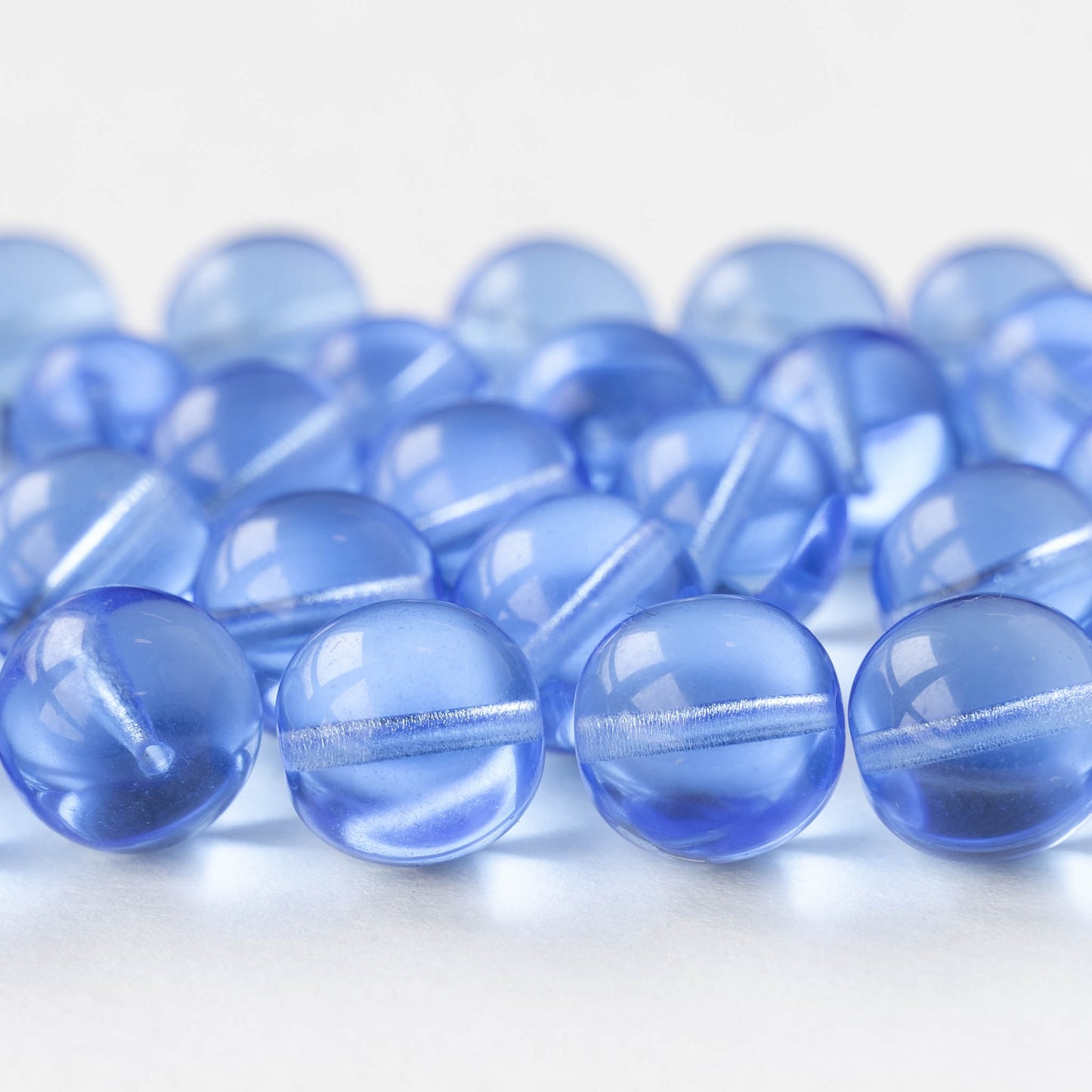 12mm Round Glass Beads - Transparent Sapphire Blue - 12 beads