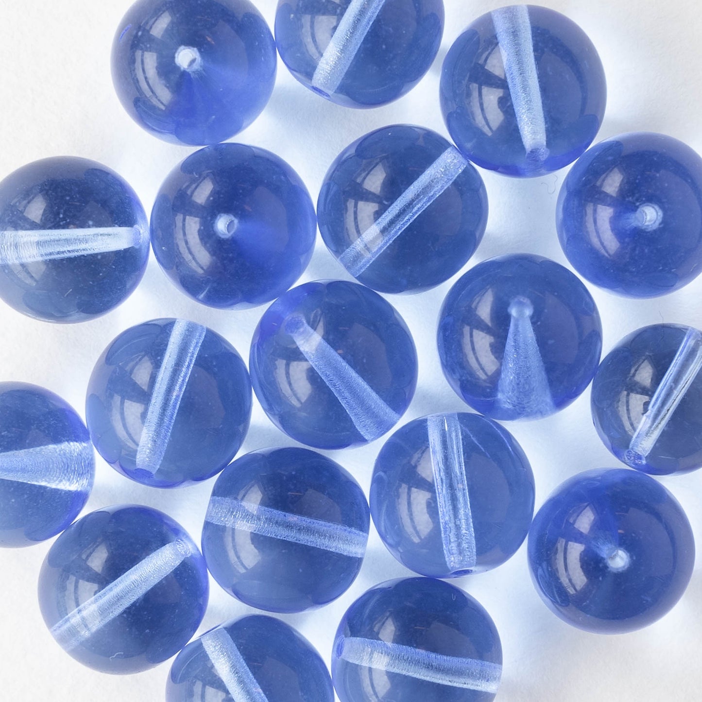 12mm Round Glass Beads - Transparent Sapphire Blue - 12 beads