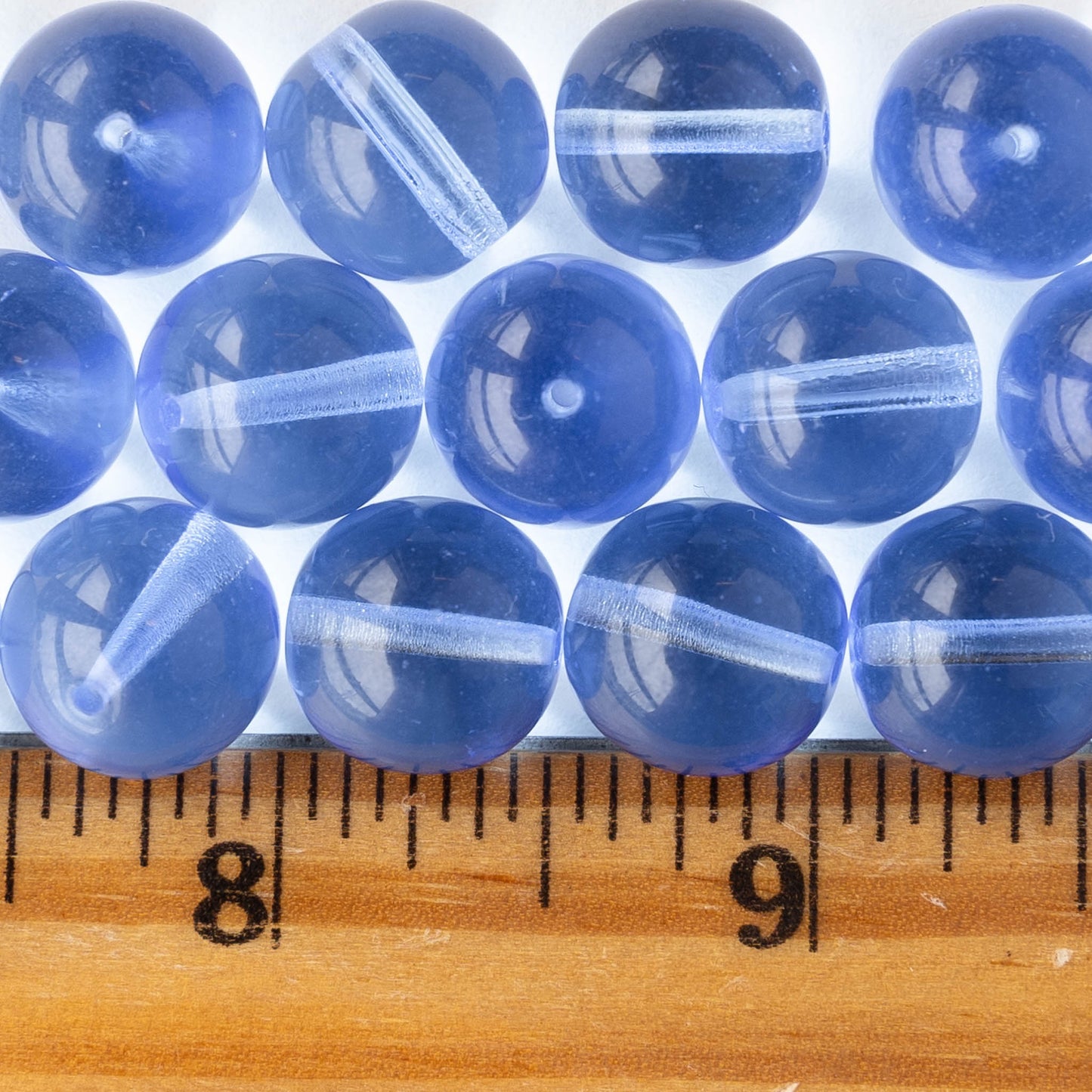 12mm Round Glass Beads - Transparent Sapphire Blue - 12 beads
