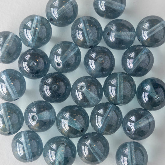10mm Round Glass Beads - Transparent Slate Blue - 10 Beads