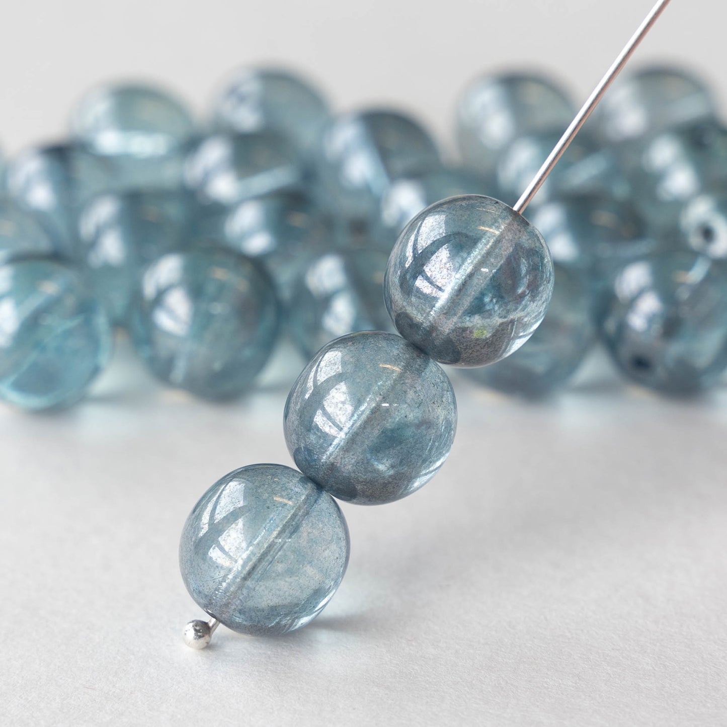 10mm Round Glass Beads - Transparent Slate Blue - 10 Beads