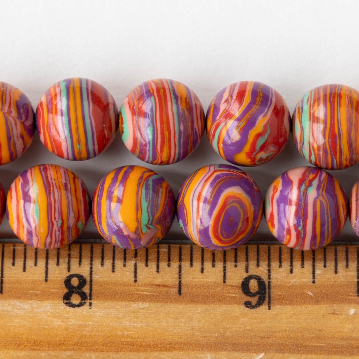 12mm Round Synthetic Malachite Beads - Colorful Stripe Mix - Whole or Half Strand