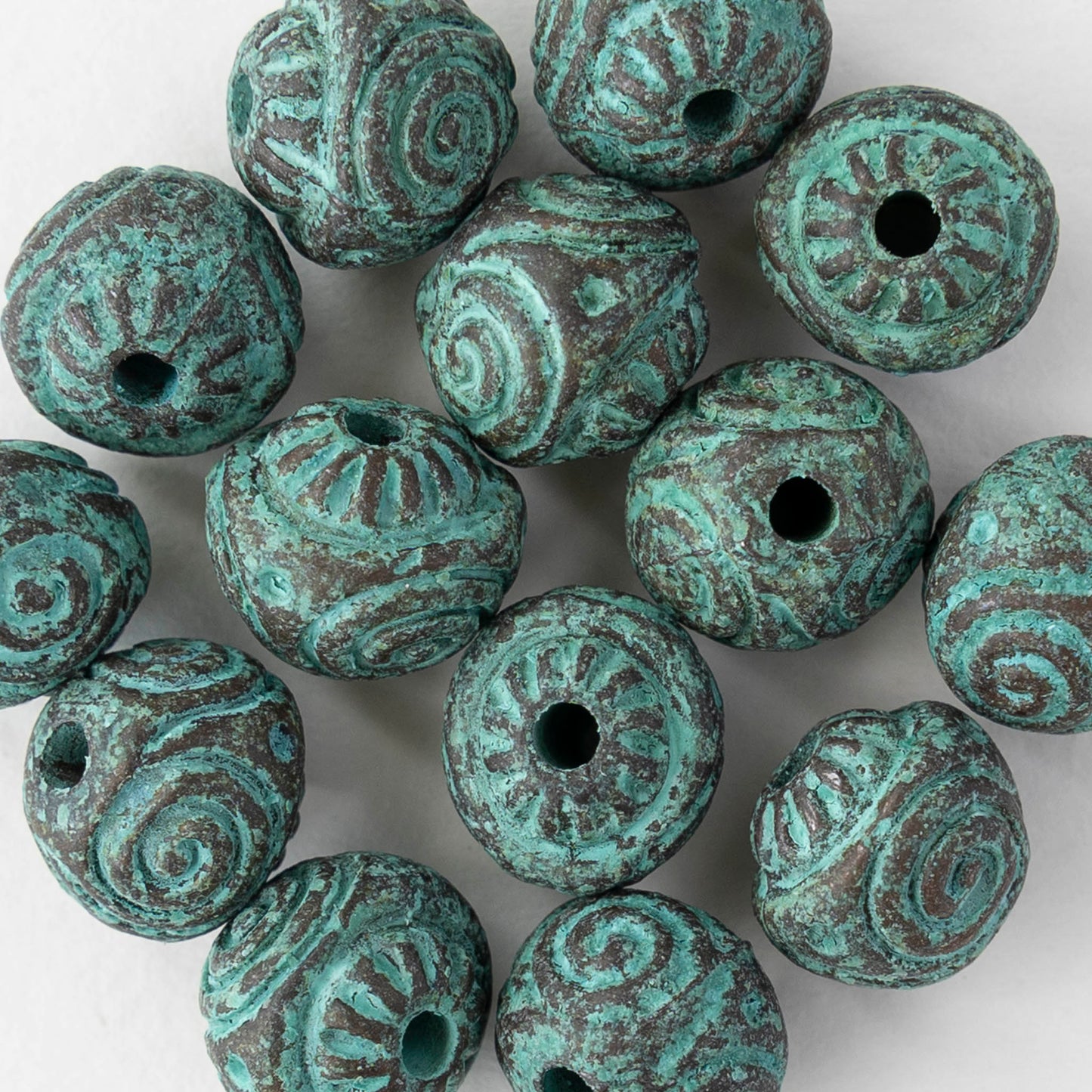 12mm Round Metal Beads - Blue Patina - 2 or 6 beads