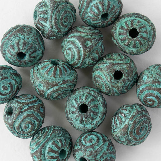 12mm Round Metal Beads - Blue Patina - 2 or 6 beads