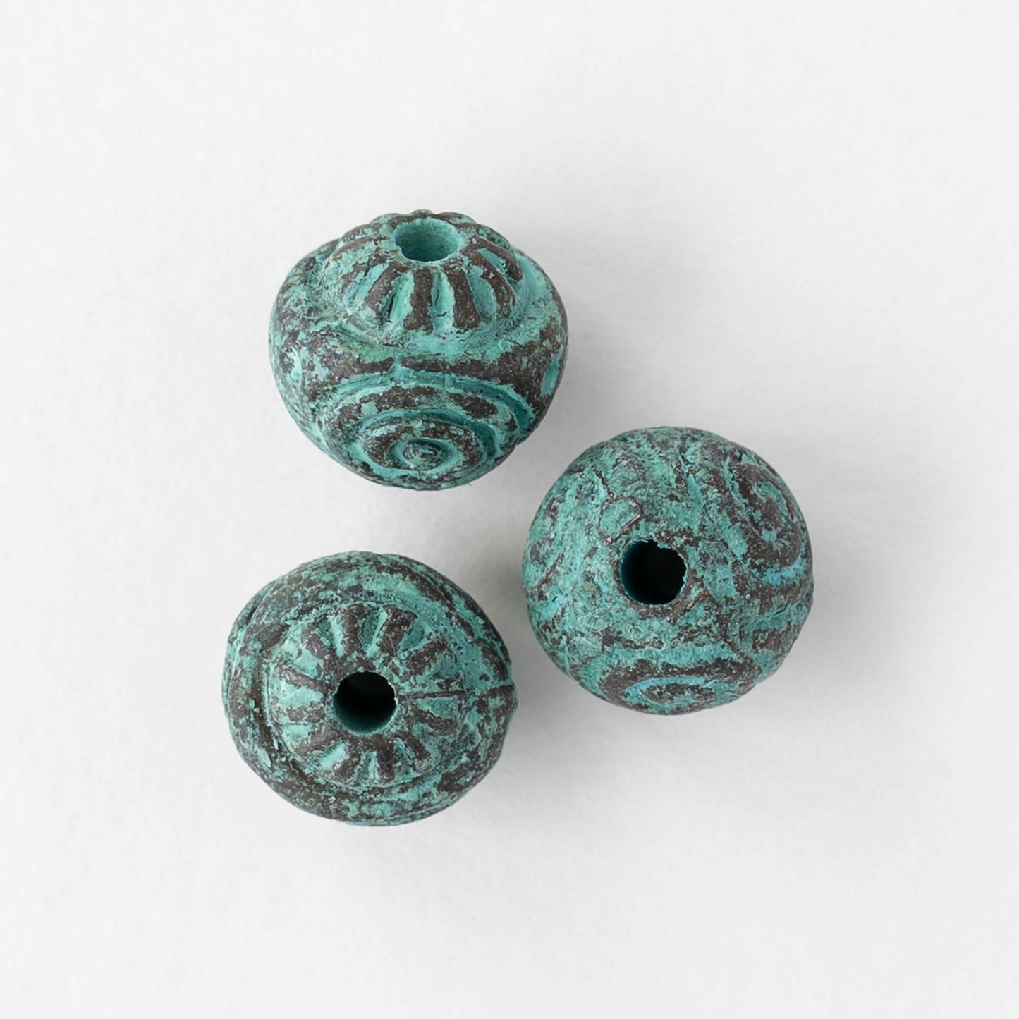12mm Round Metal Beads - Blue Patina - 2 or 6 beads