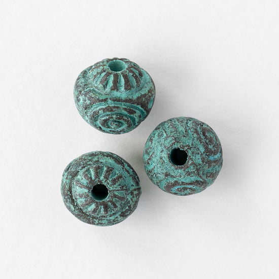 12mm Round Metal Beads - Blue Patina - 2 or 6 beads