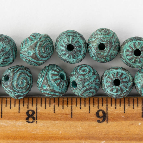 12mm Round Metal Beads - Blue Patina - 2 or 6 beads