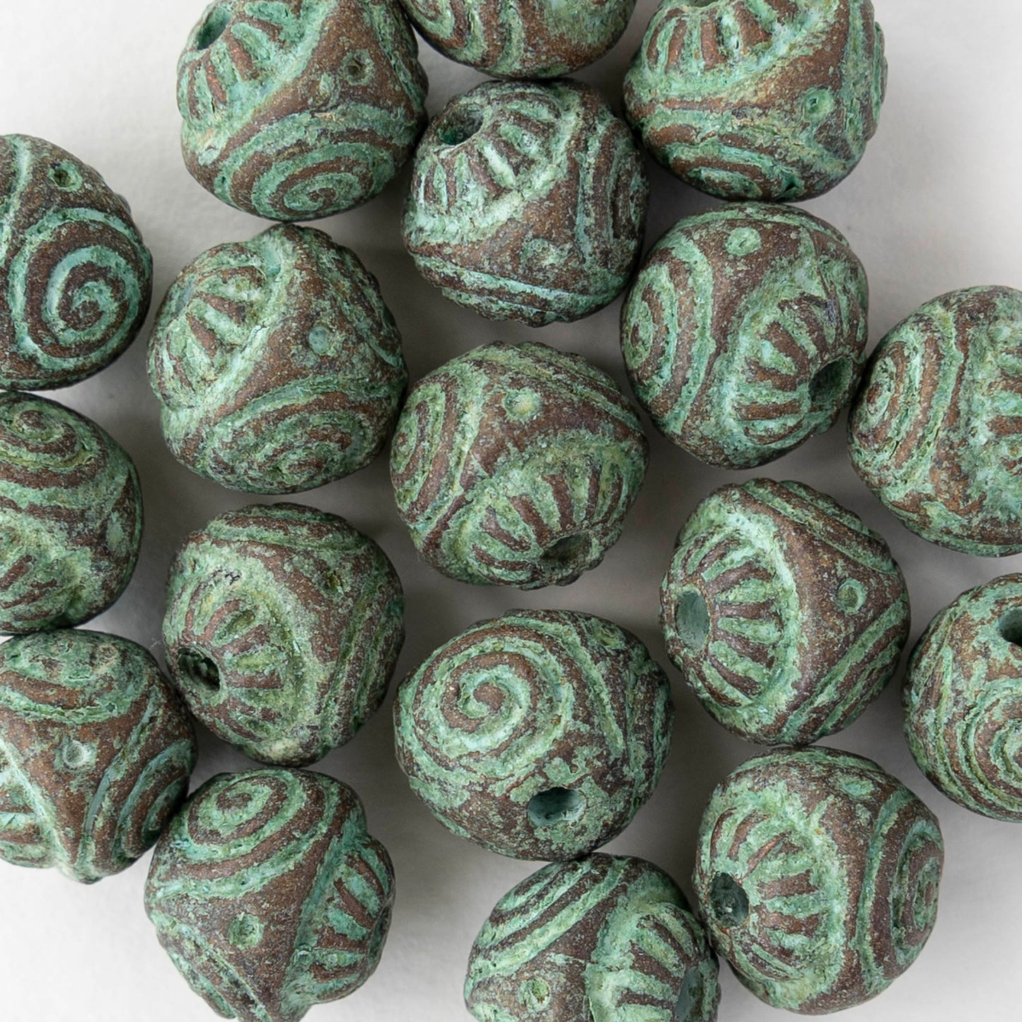 12mm Round Metal Beads - Green Patina - 2 or 6 beads
