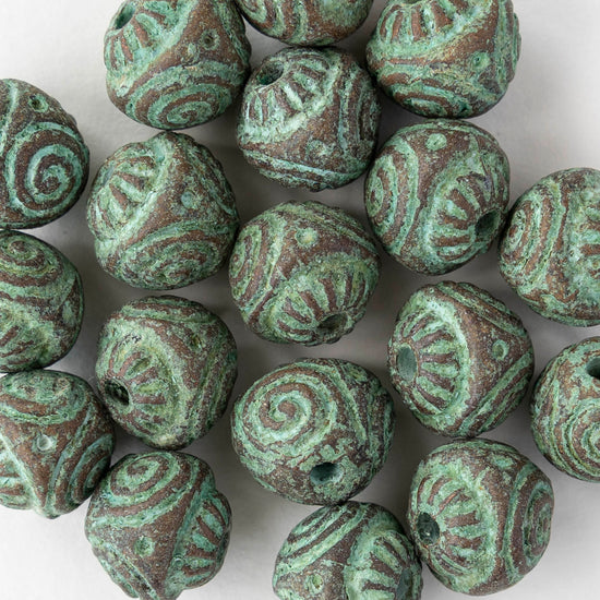 12mm Round Metal Beads - Green Patina - 2 or 6 beads