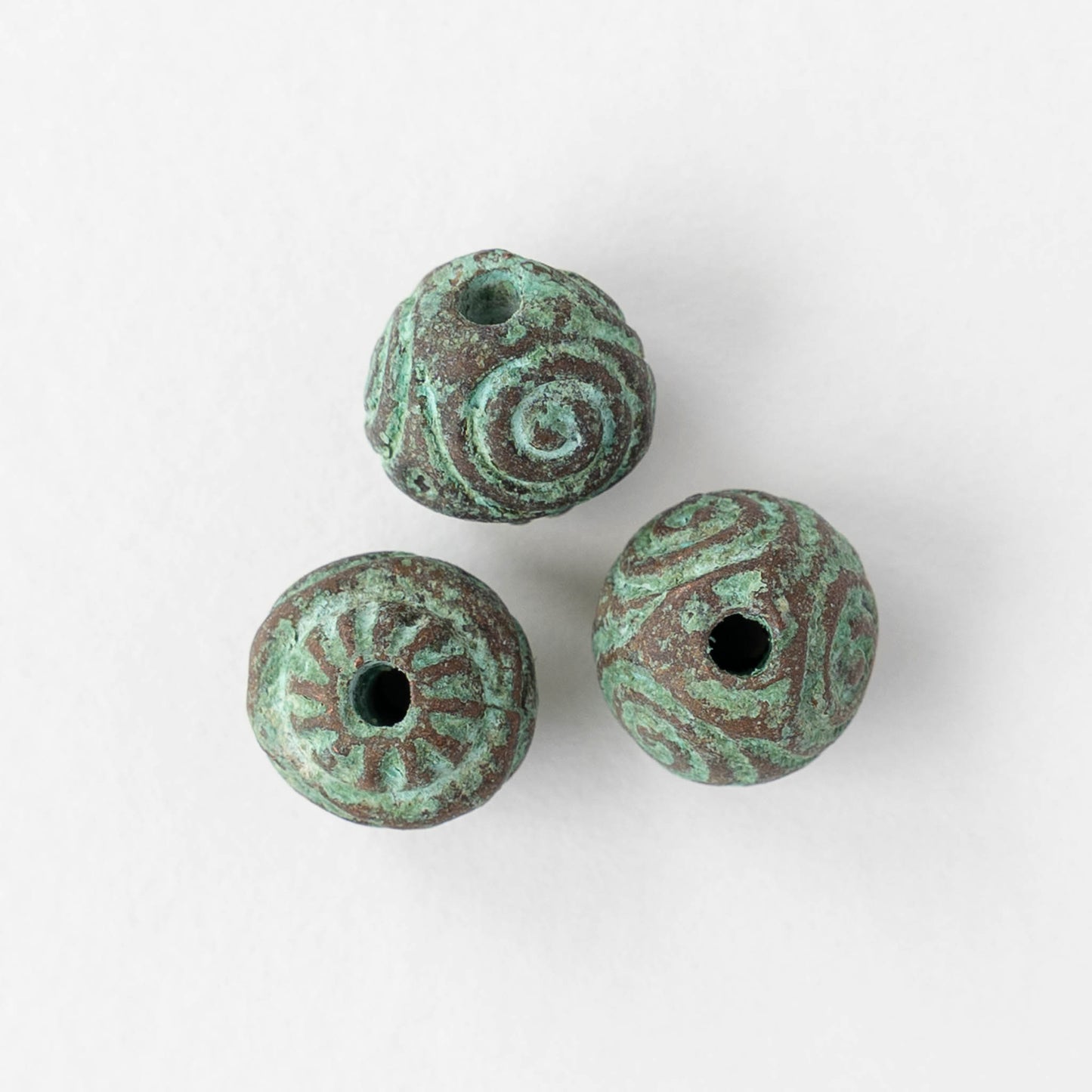 12mm Round Metal Beads - Green Patina - 2 or 6 beads