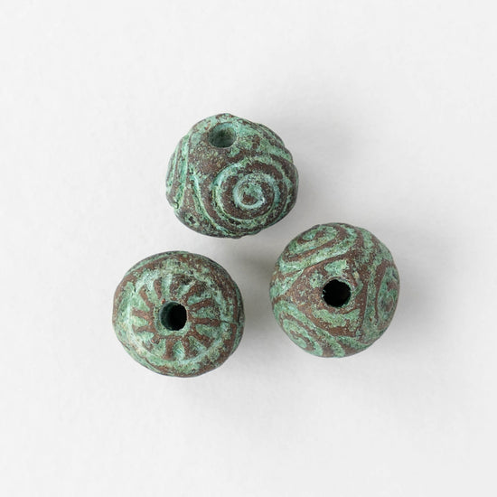 12mm Round Metal Beads - Green Patina - 2 or 6 beads