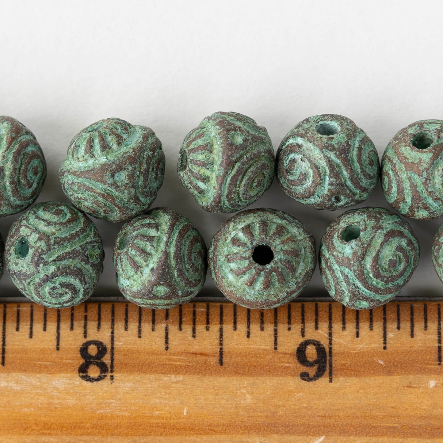 12mm Round Metal Beads - Green Patina - 2 or 6 beads