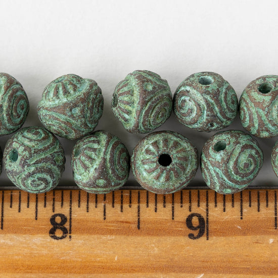 12mm Round Metal Beads - Green Patina - 2 or 6 beads