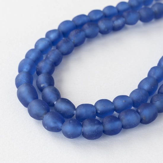 Round Ghana Glass Beads - 12mm - Blue - 10 Inches