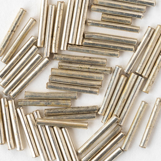 12mm Thin Silver Plated Tube Beads - 25 Beads