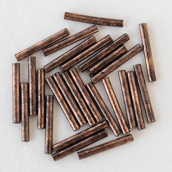 12mm Skinny Tube Beads - Oxidized Copper Plated Brass - 25