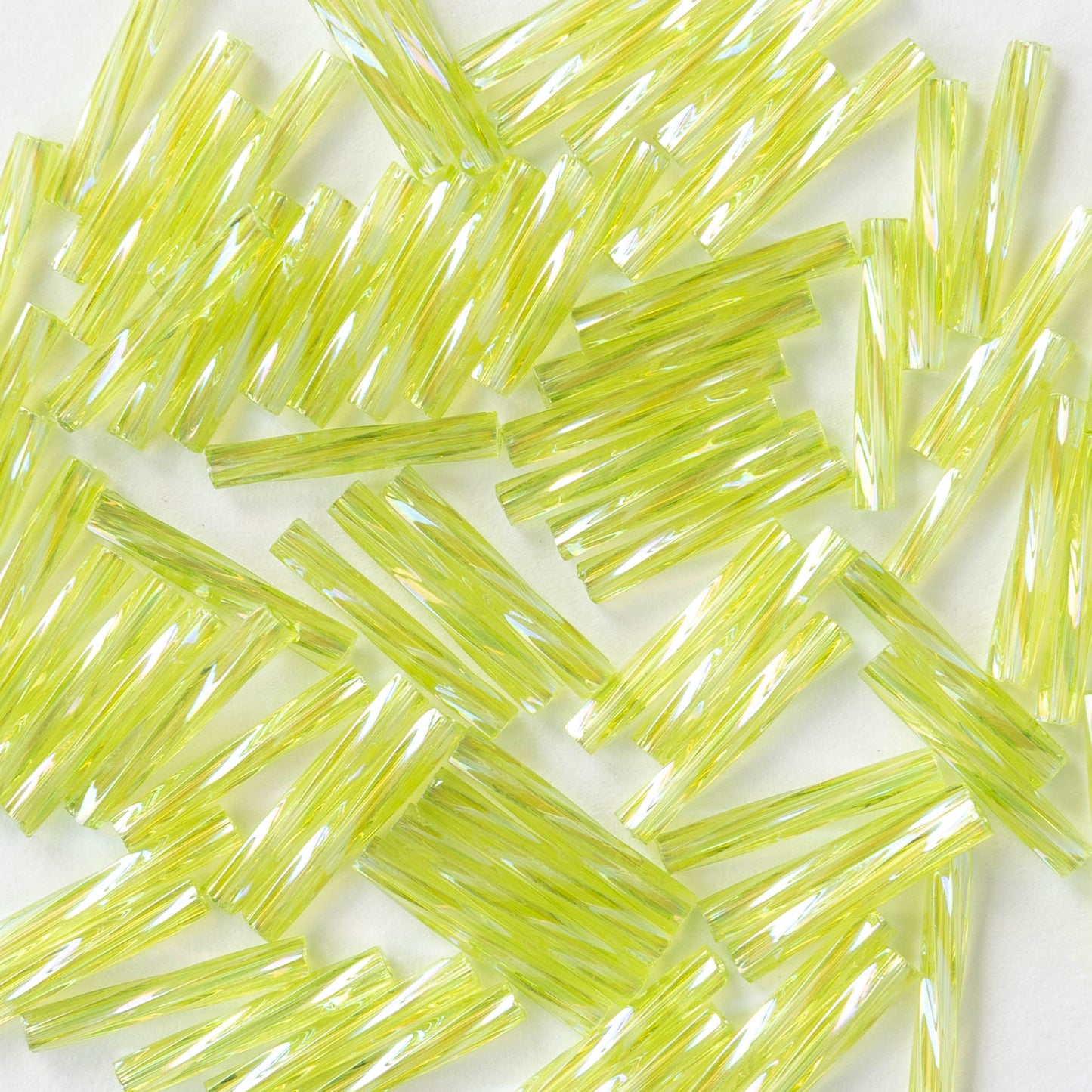 12mm Twisted Bugle Bead - Light Green AB - 10 or 20 grams