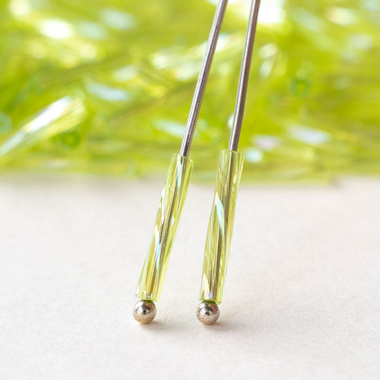 12mm Twisted Bugle Bead - Light Green AB - 10 or 20 grams