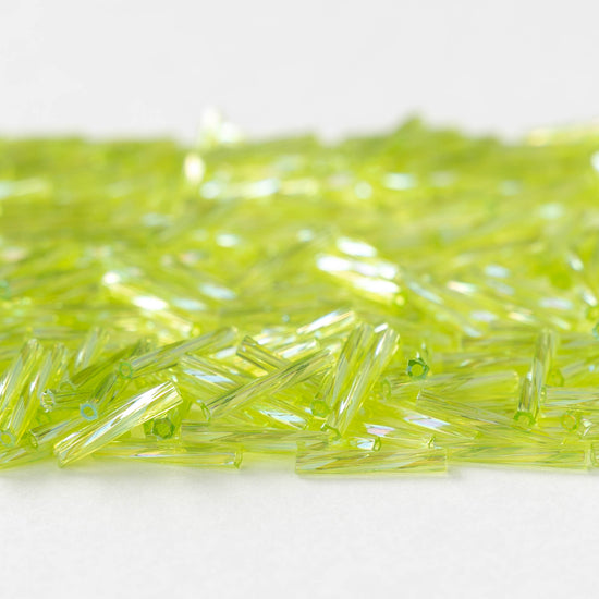12mm Twisted Bugle Bead - Light Green AB - 10 or 20 grams