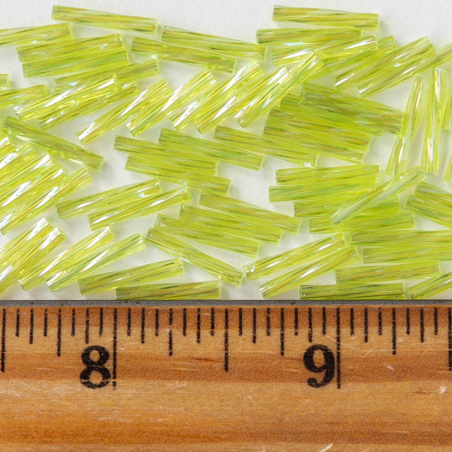12mm Twisted Bugle Bead - Light Green AB - 10 or 20 grams