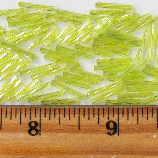 12mm Twisted Bugle Bead - Light Green AB - 10 or 20 grams