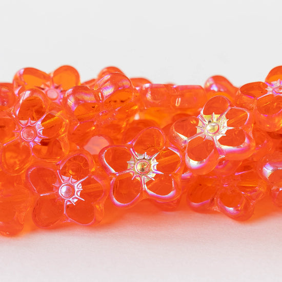 12x14mm Flower Beads - Transparent Orange AB - 10 Beads