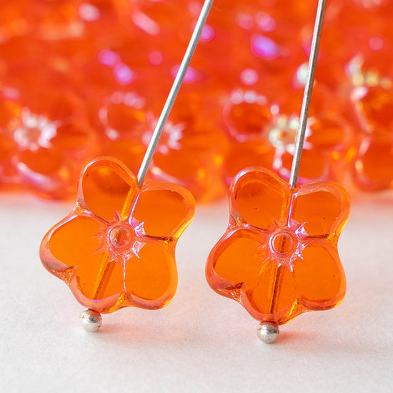 12x14mm Flower Beads - Transparent Orange AB - 10 Beads