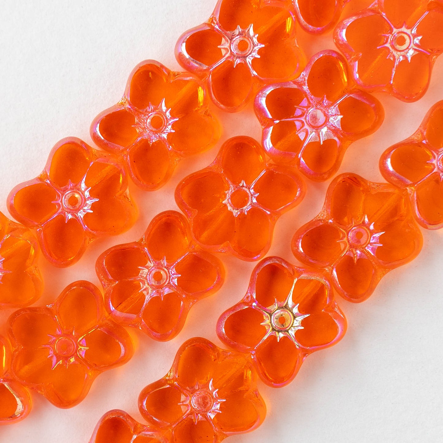 12x14mm Flower Beads - Transparent Orange AB - 10 Beads