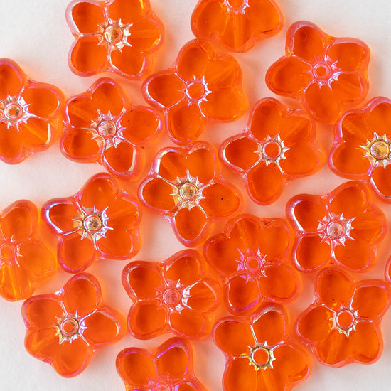 12x14mm Flower Beads - Transparent Orange AB - 10 Beads