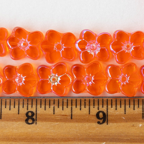 12x14mm Flower Beads - Transparent Orange AB - 10 Beads