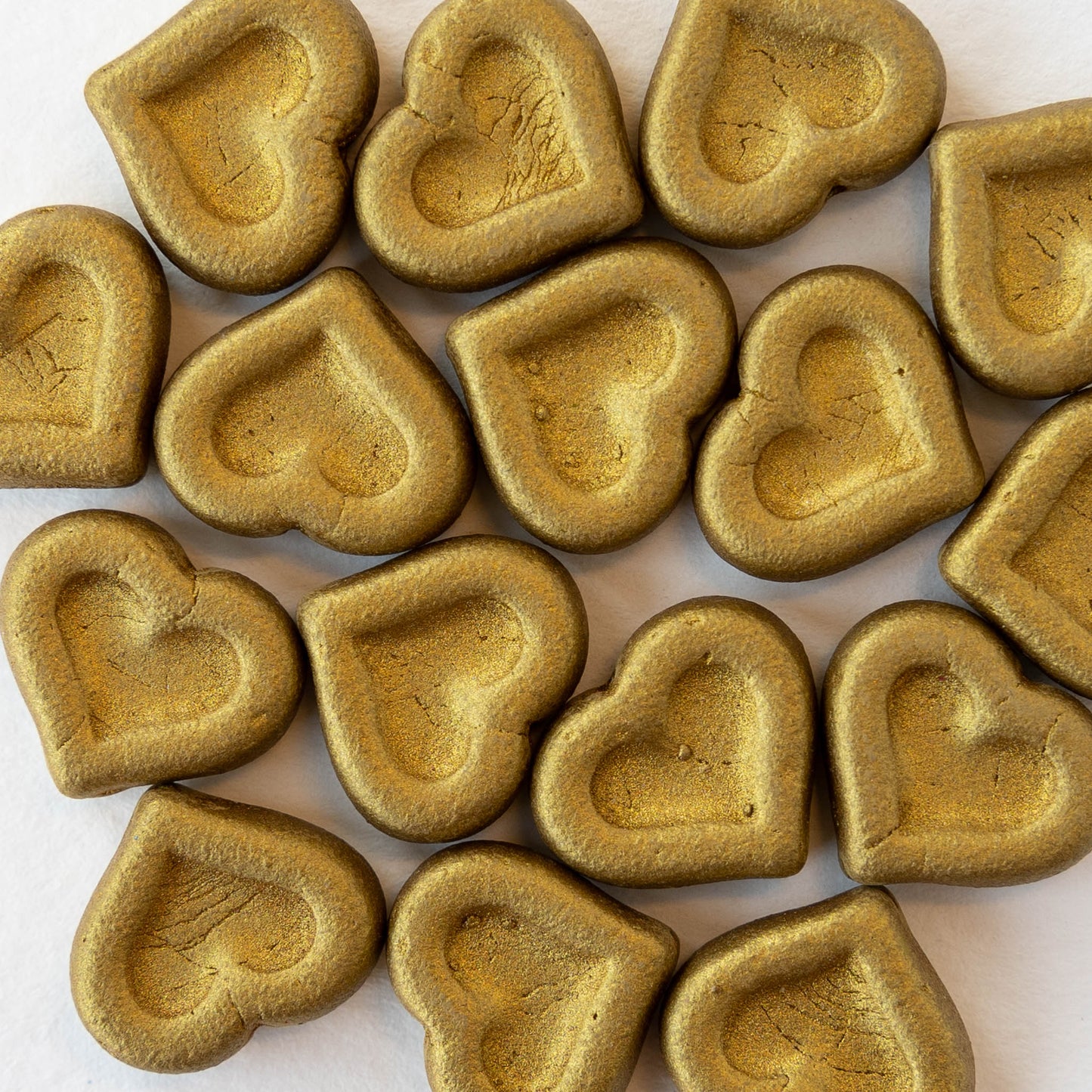 14mm Glass Heart Beads - Opaque Matte Gold - 10 hearts