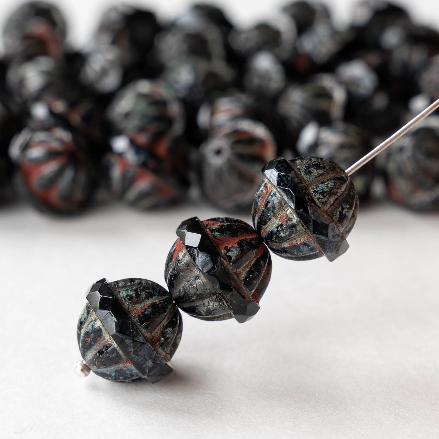 12x14mm Glass Saturn Beads - Black Picasso - 10 Beads