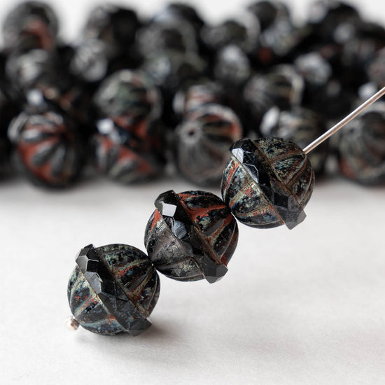 12x14mm Glass Saturn Beads - Black Picasso - 10 Beads