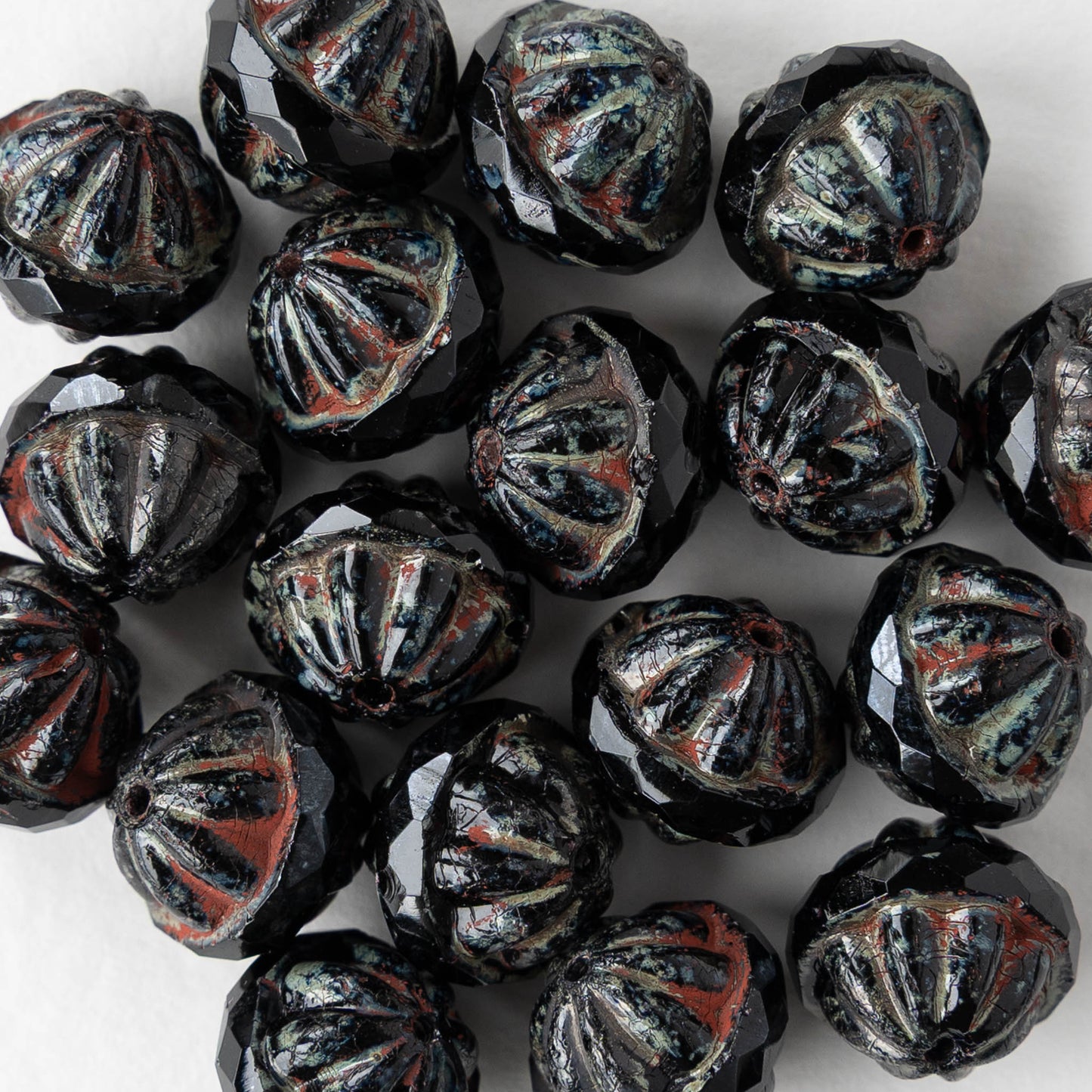 12x14mm Glass Saturn Beads - Black Picasso - 10 Beads