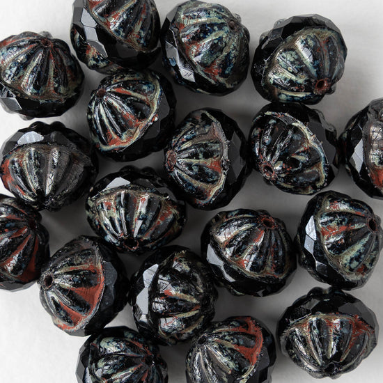 12x14mm Glass Saturn Beads - Black Picasso - 10 Beads