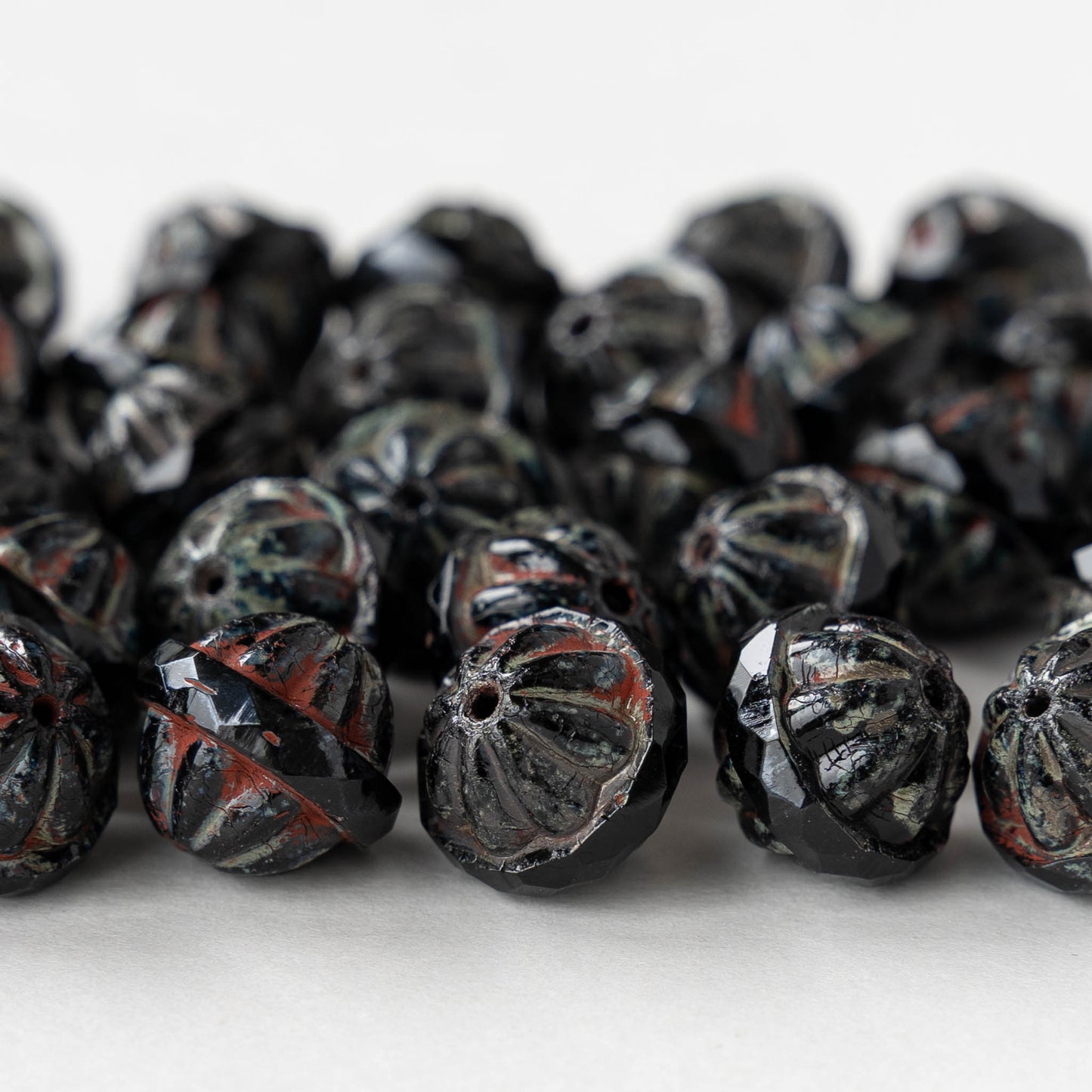 12x14mm Glass Saturn Beads - Black Picasso - 10 Beads