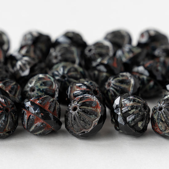 12x14mm Glass Saturn Beads - Black Picasso - 10 Beads