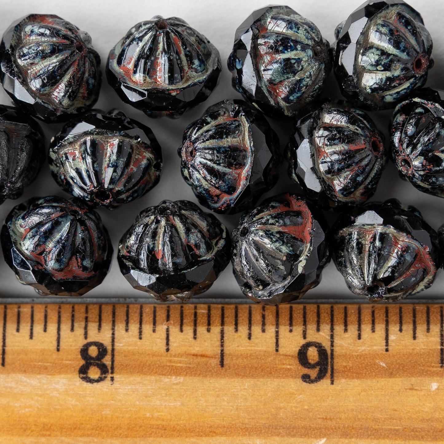 12x14mm Glass Saturn Beads - Black Picasso - 10 Beads